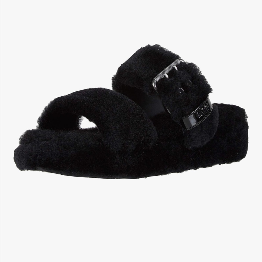 UGG fuzz yeah Black Fluffy Sandals slides slippers 7